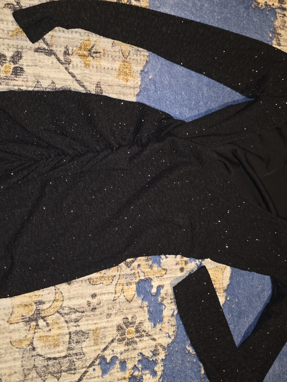 Chico's Black Sparkle Ruched Long-Sleeve Evening Dress